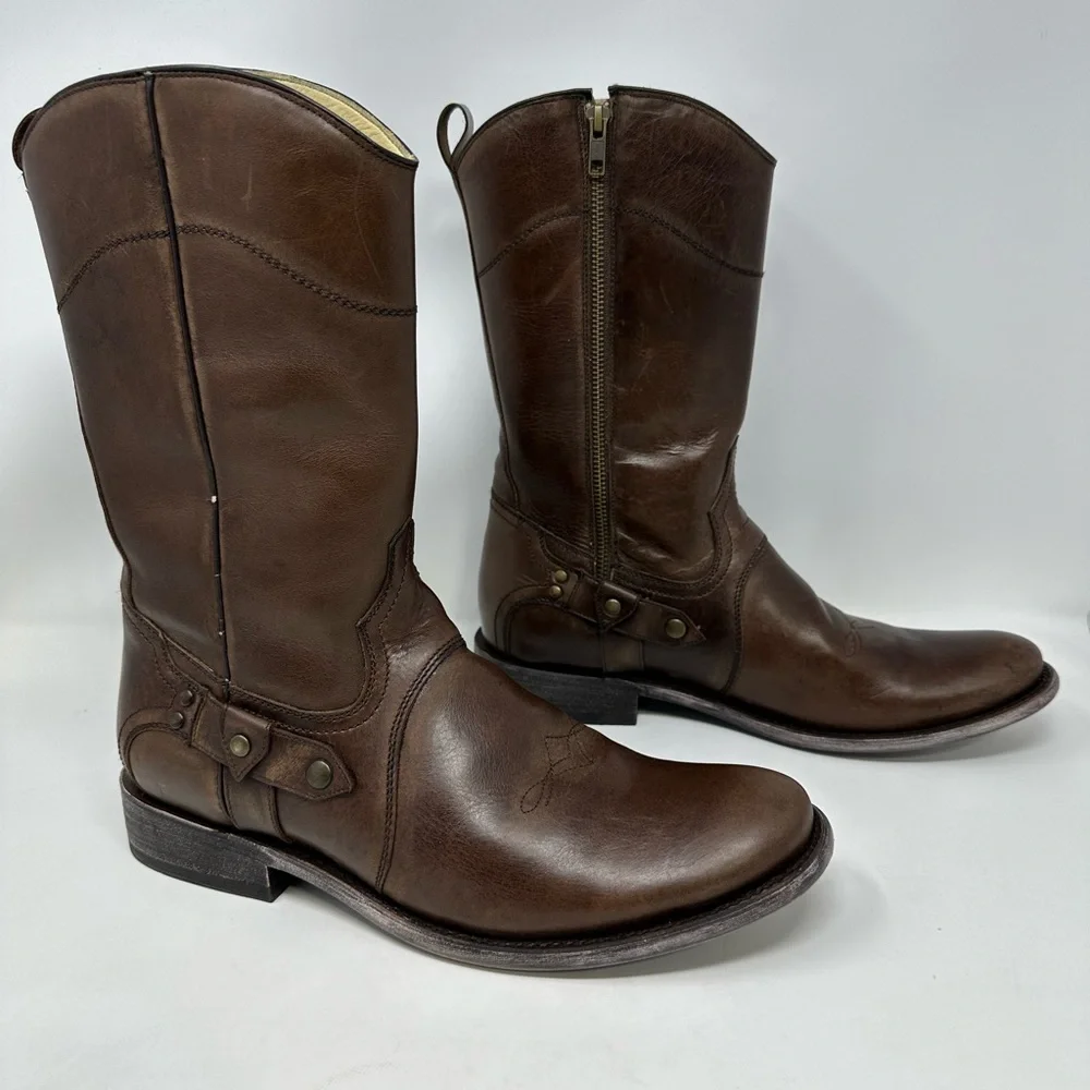 Corral‎ Western Boots Leather Strap Zip Closure Brown G1404 Men's Size 9.5